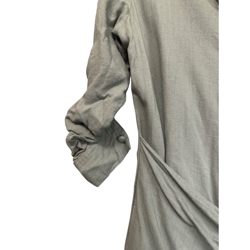 Lost in Lunar Shirt Dress Women S Sage Green Excellent Linen Blend Wrap Front - Picture 8 of 11